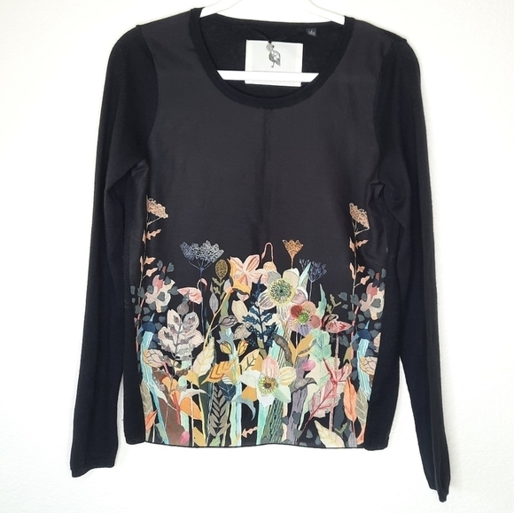 Anthropologie Knitted & Knotted Michelle Morin Chiffon Panel Sweater S - Picture 1 of 9